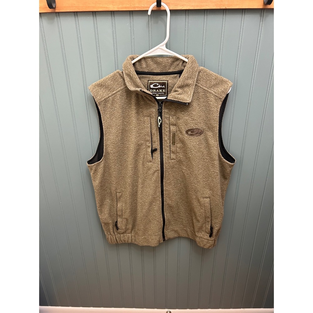 Drake Waterfowl Systems Mens Fleece Full Zip Vest Olive Brown Heather Small